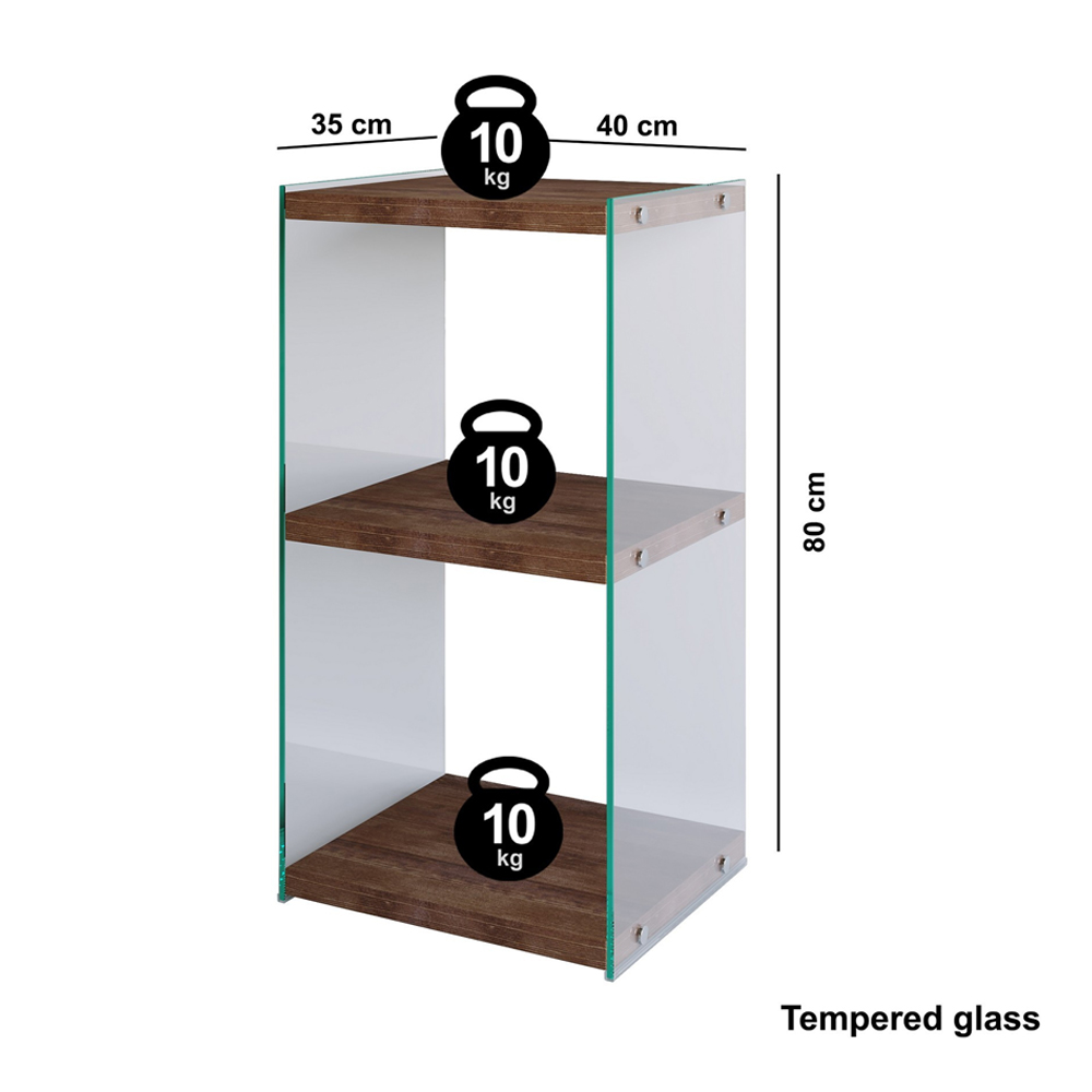 Palladio Walnut Pine Solid Wood Side Table with Glass Frame
