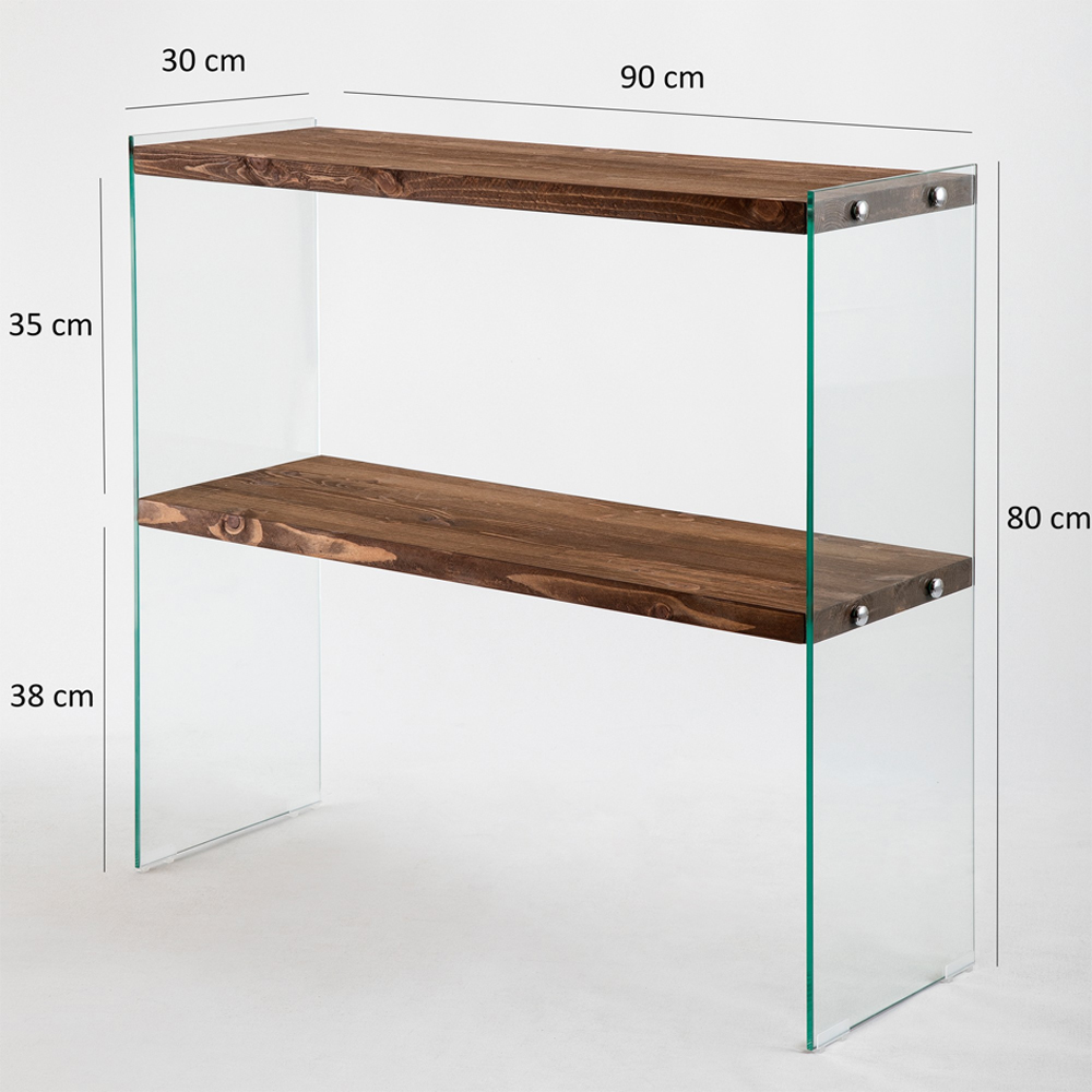 Palladio Walnut Pine Solid Wood Side Table with Tempered Glass Frame