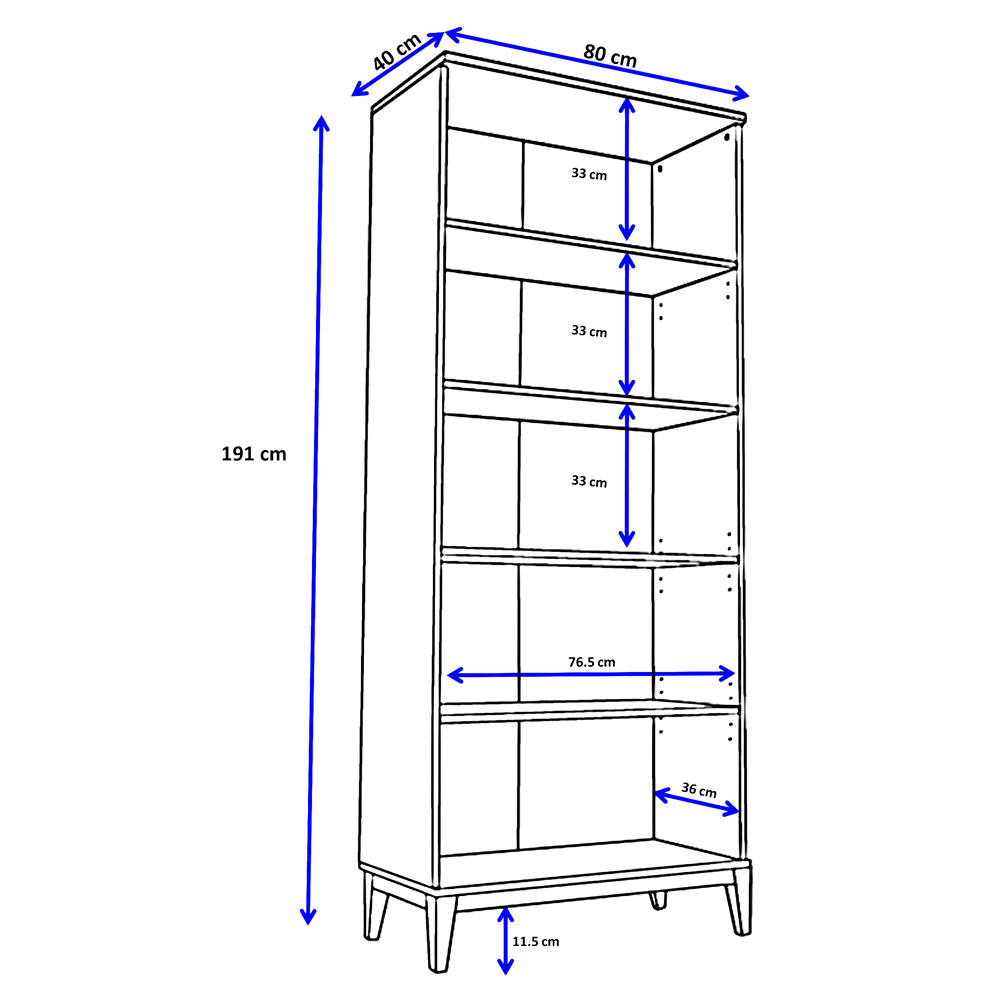 Palladium Wooden Bookcase with 4 Shelves in White and Wotan Oak