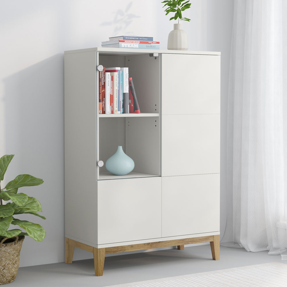 Palladium Wooden Highboard with 2 Doors in White and Wotan Oak