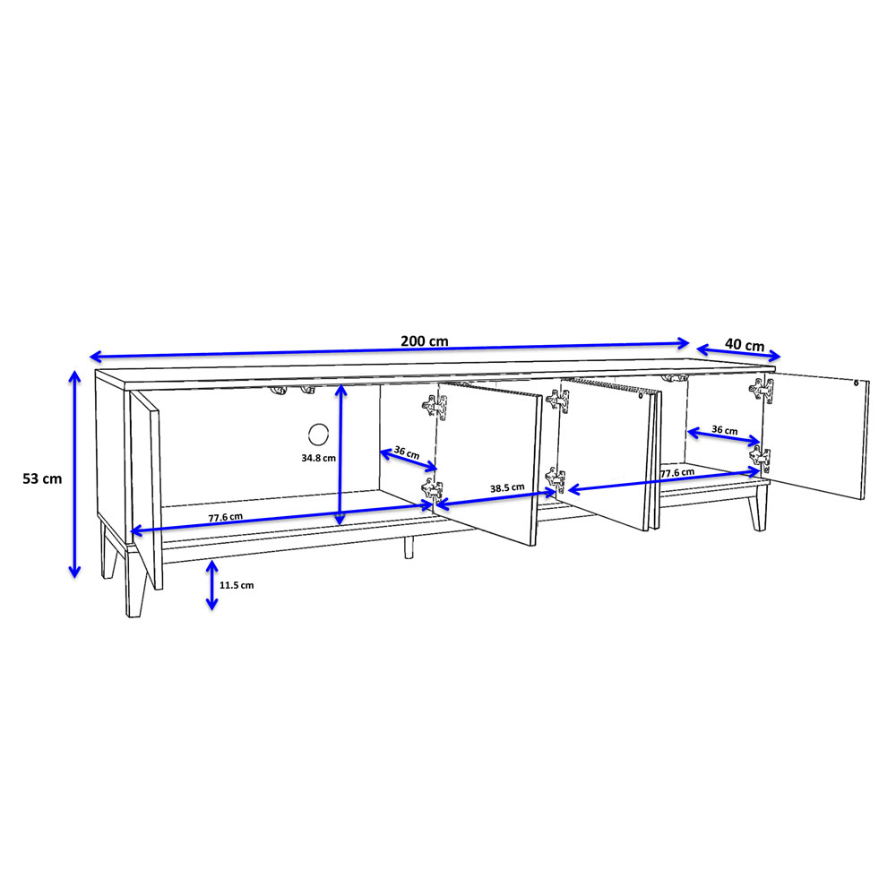 Palladium Wooden TV Stand with 5 Doors in Grey and Wotan Oak