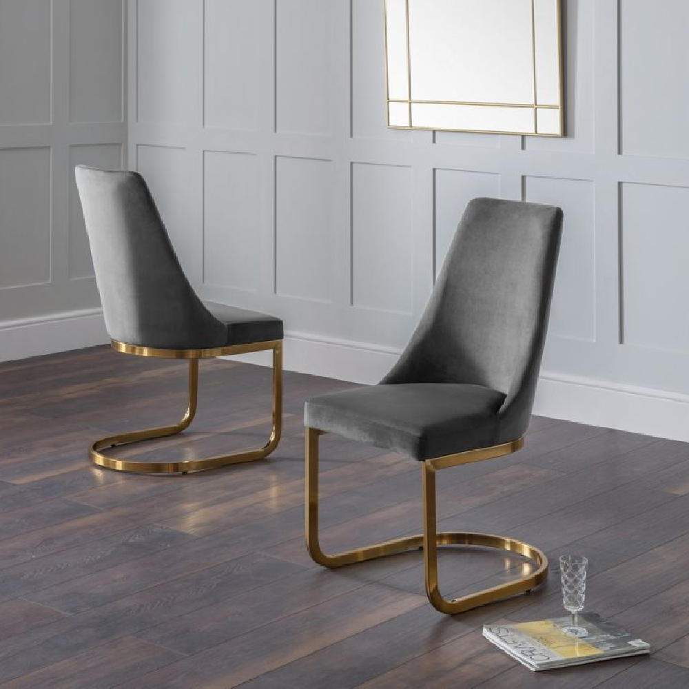 Pallas Grey Velvet Dining Chairs With Golden Legs In Pair Furniture