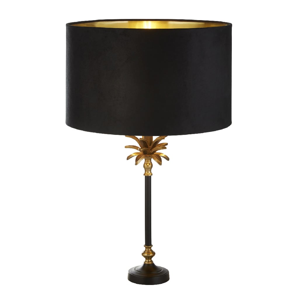 Read more about Palm black velvet shade table lamp in antique brass
