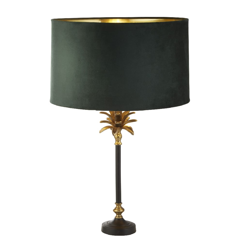 Read more about Palm green velvet shade table lamp in antique brass and black