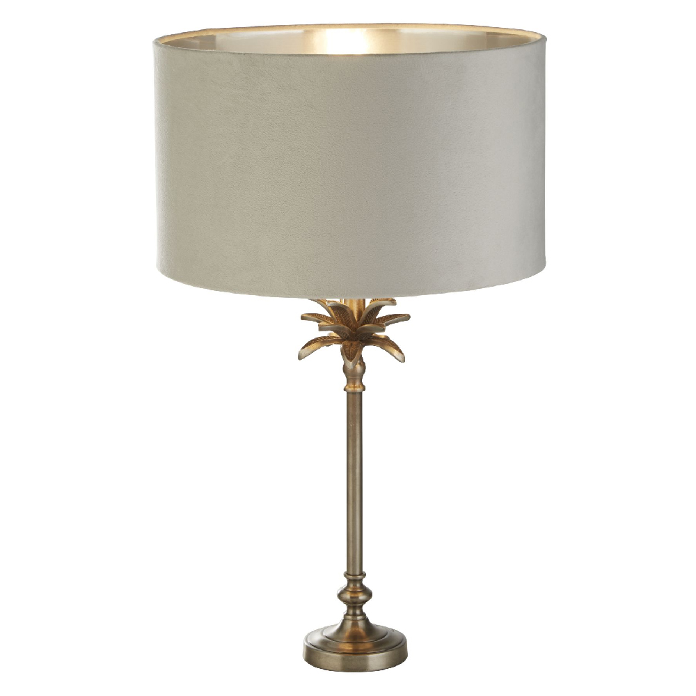 Read more about Palm grey velvet shade table lamp in antique nickel
