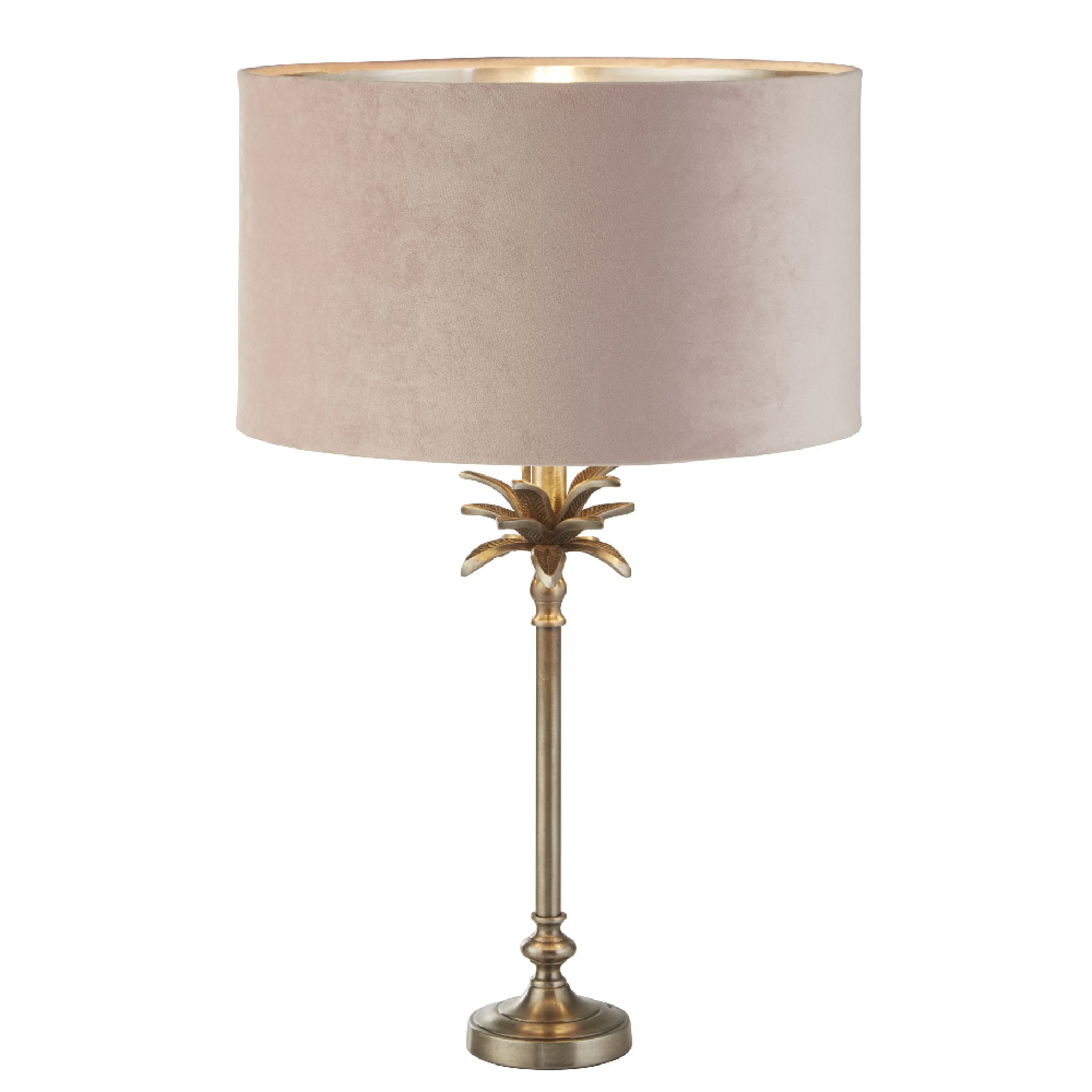 Read more about Palm pink velvet shade table lamp in antique nickel