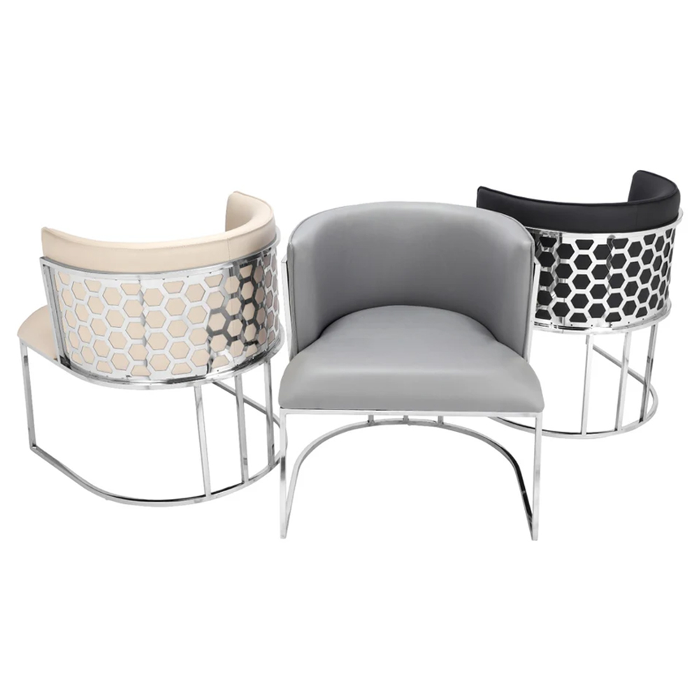 Palmer Beige Faux Leather Dining Chairs With Silver Frame In Pair