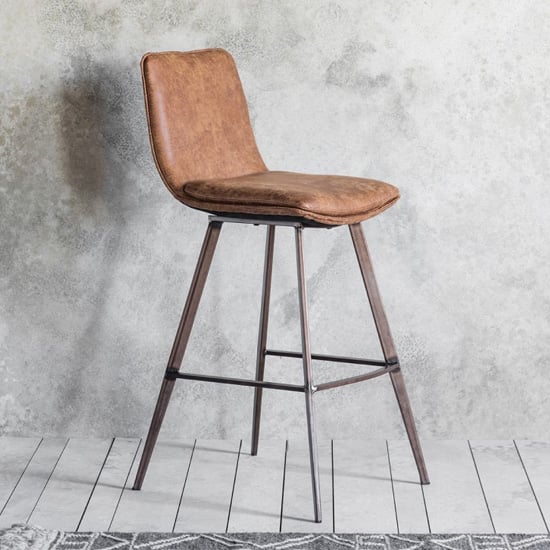 Palmar Brown Faux Leather Bar Stools With Metal Legs In Pair