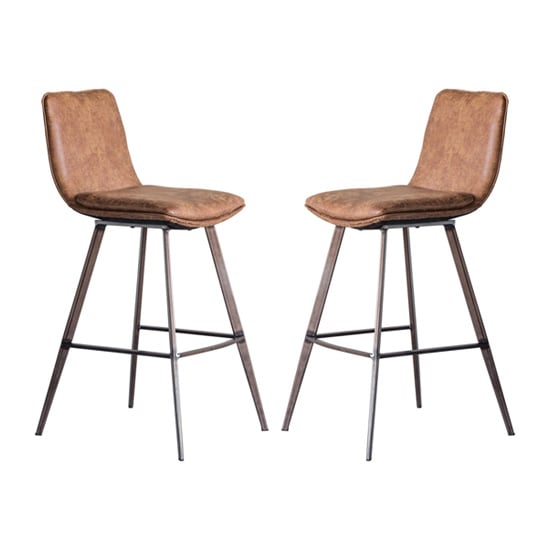 Read more about Palmar brown faux leather bar stools with metal legs in pair