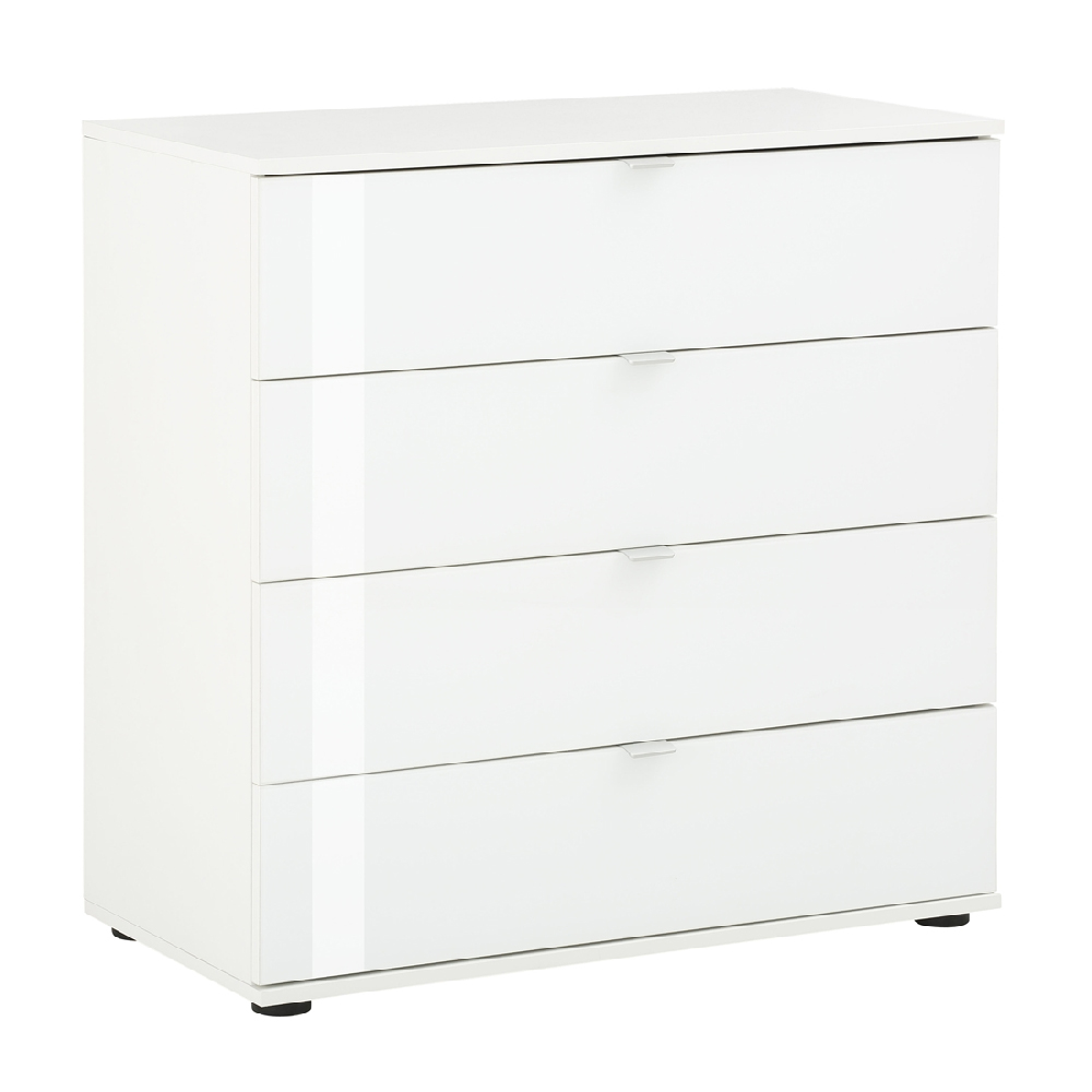 Palmer Wooden Chest Of 4 Drawers With Glass Fronts In Matt White
