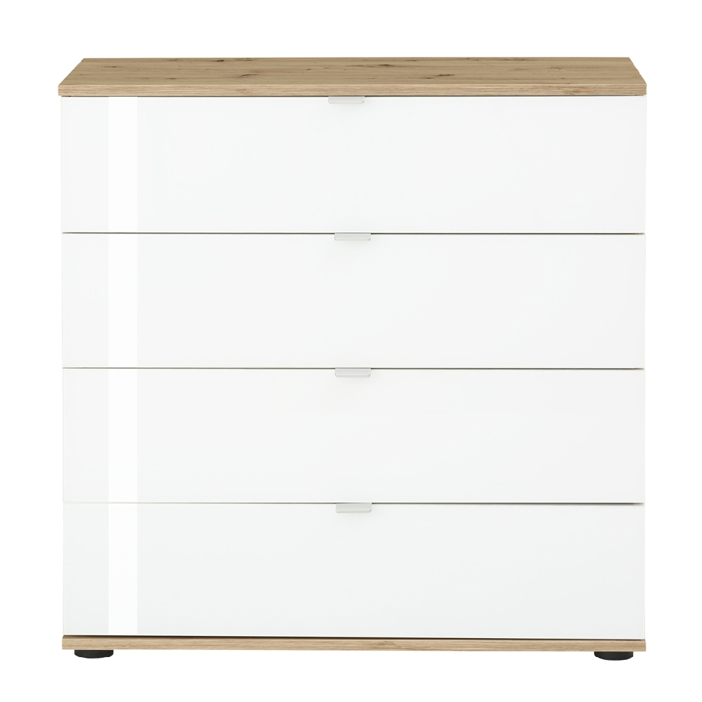 Palmer Wooden Chest Of 4 Drawers With White Glass Fronts In Pine