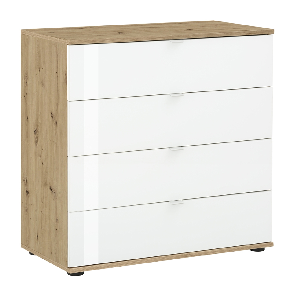 Palmer Wooden Chest Of 4 Drawers With White Glass Fronts In Pine