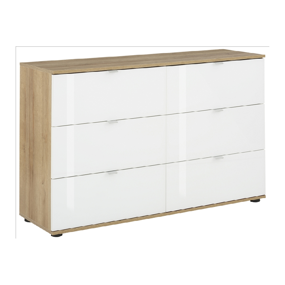 Palmer Wooden Chest Of 6 Drawers With White Glass Fronts In Pine