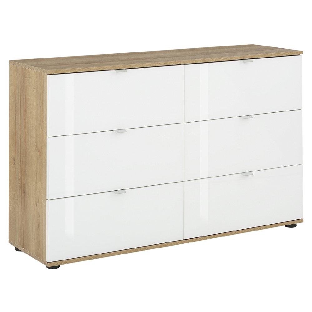 Palmer Wooden Chest Of 6 Drawers With White Glass Fronts In Pine