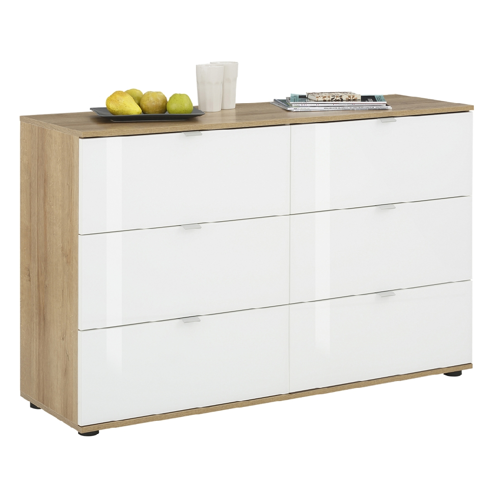 Read more about Palmer wooden chest of 6 drawers with white glass fronts in pine