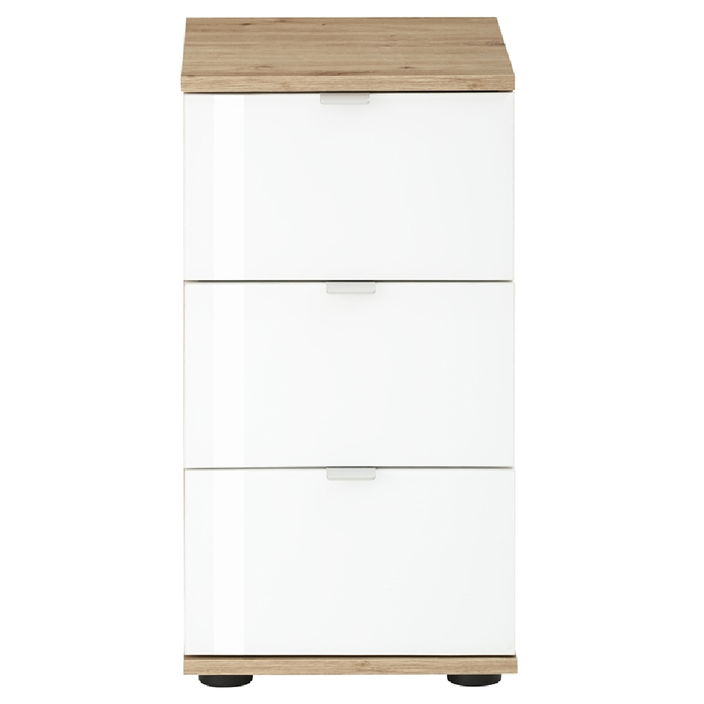 Palmer Wooden Office Pedestal With 3 White Glass Drawers In Pine