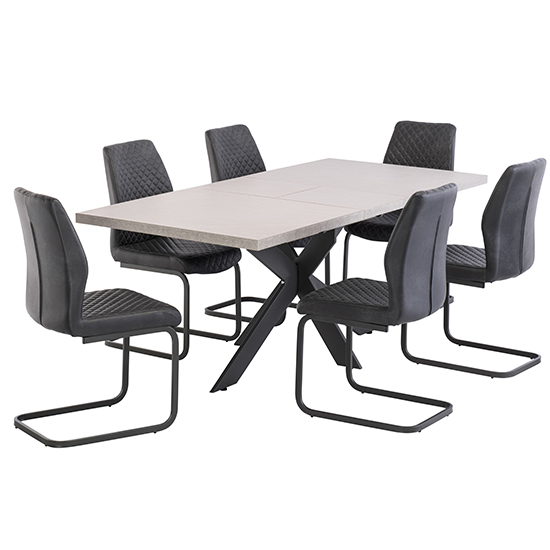 Palmen Extending Wooden Dining Table With 6 Arcoz Grey Chairs_2