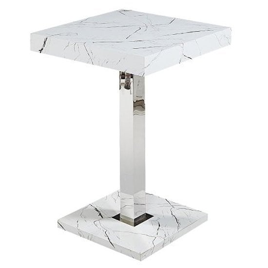 Topaz Vida Marble Effect Gloss Bar Table 2 Candid White Stool