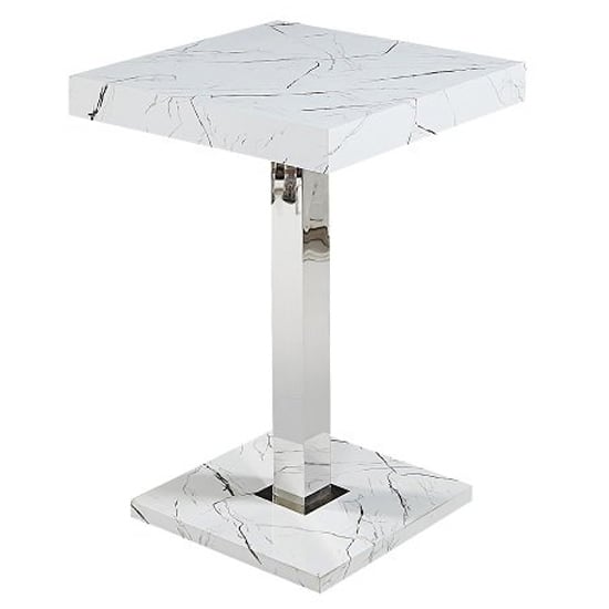 Topaz Vida Marble Effect Gloss Bar Table 4 Candid Black Stools