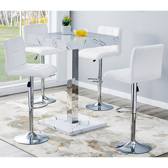 Read more about Palmero vida marble effect gloss bar table 4 coco white stools