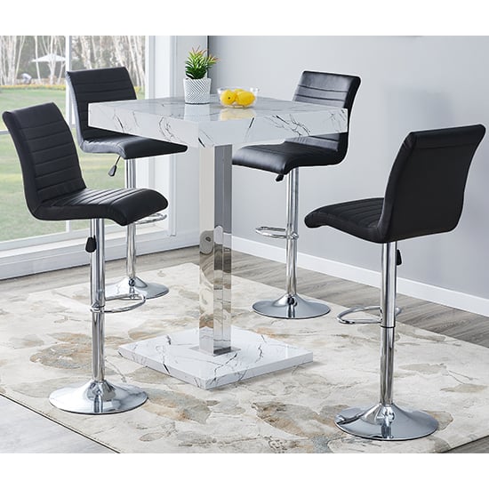 Photo of Topaz vida marble effect gloss bar table 4 ripple black stool