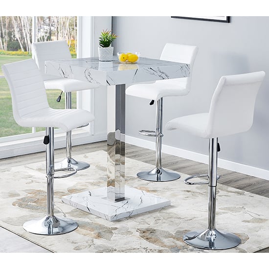 Read more about Topaz vida marble effect gloss bar table 4 ripple white stools