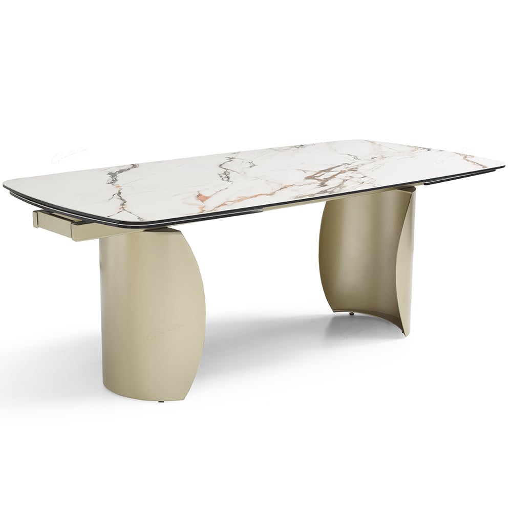 Palmerton Ceramic Marble Extending Dining Table In Matt White