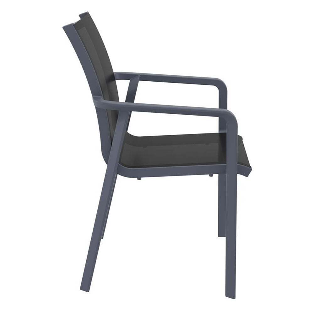 Palmetto Fabric Outdoor Armchair In Dark Grey And Black