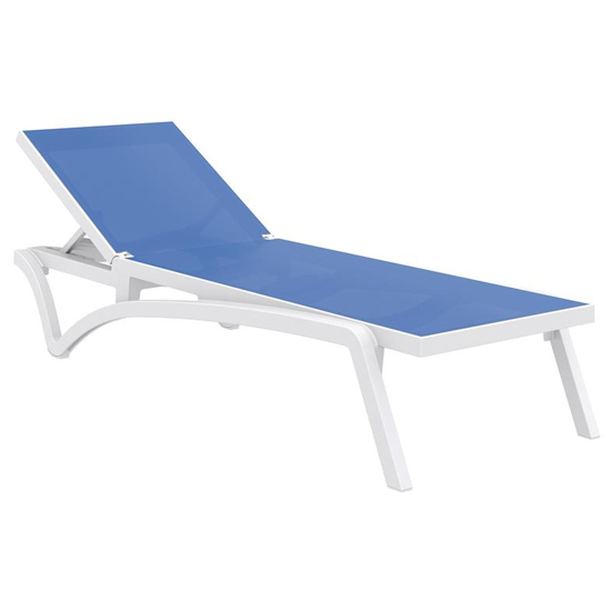 Product photograph of Palmont Synthetic Fabric Sun Lounger In Blue And White from Furniture in Fashion