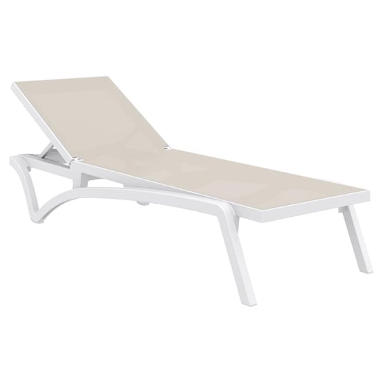 Photo of Palmont synthetic fabric sun lounger in taupe and white