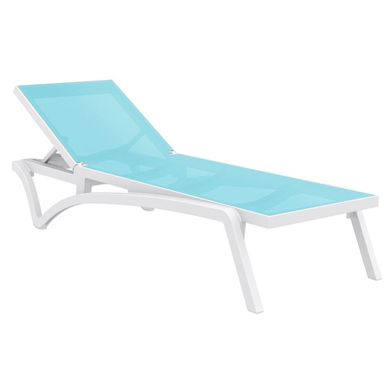 Photo of Palmont synthetic fabric sun lounger in turquoise and white