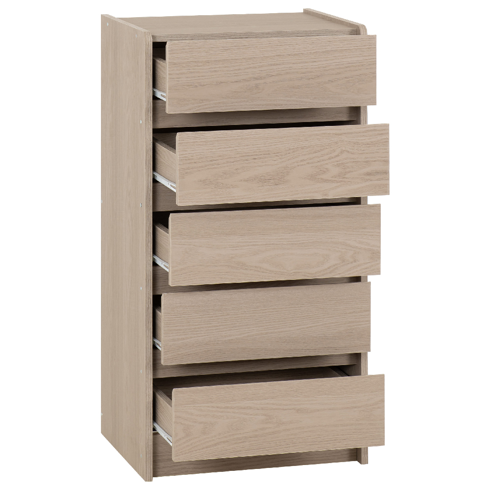 Palmyra Wooden Chest Of 5 Drawers In Smoked Ash