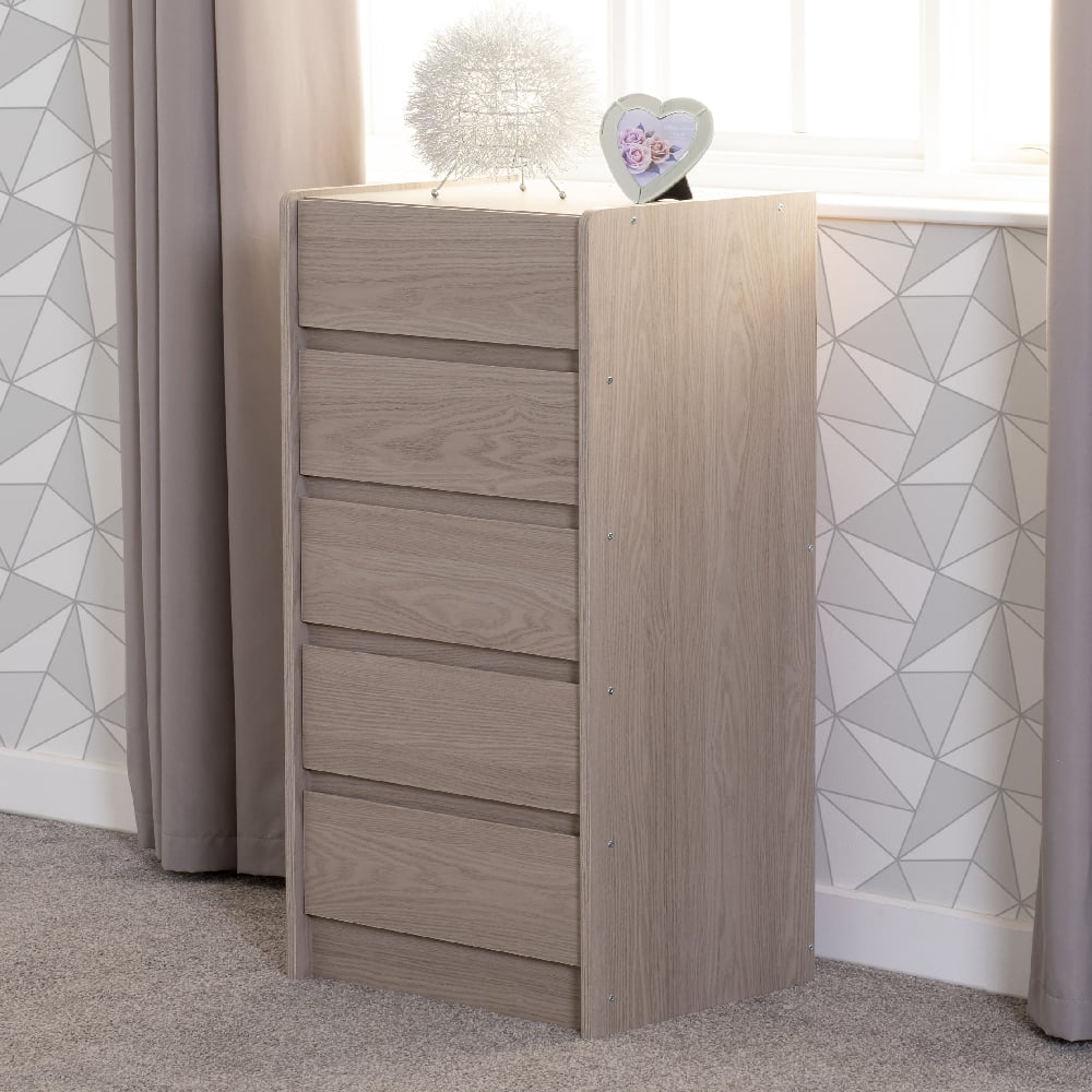Read more about Palmyra wooden chest of 5 drawers in smoked ash