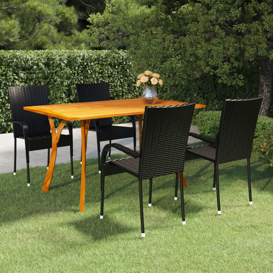 Product photograph of Palmyra Wooden Rattan 5 Piece Garden Dining Set In Black from Furniture in Fashion