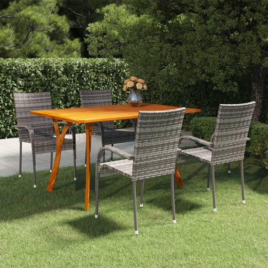 Product photograph of Palmyra Wooden Rattan 5 Piece Garden Dining Set In Grey from Furniture in Fashion