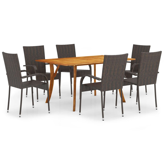 Palmyra Wooden Rattan 7 Piece Garden Dining Set In Brown Furniture in
