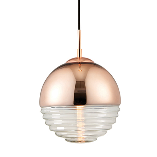 Product photograph of Paloma Clear Ribbed Glass Pendant Light In Polished Copper from Furniture in Fashion