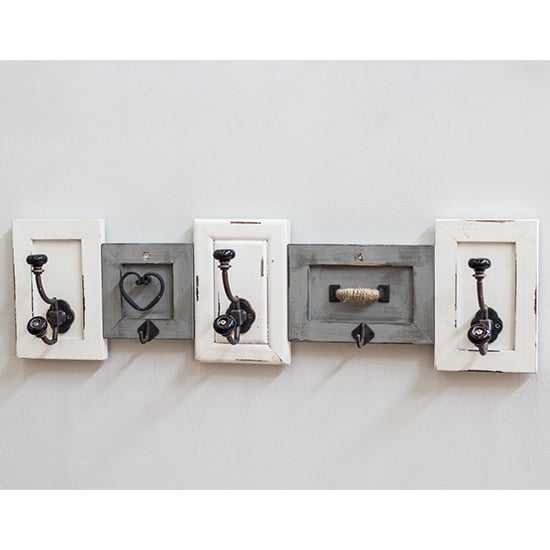 Product photograph of Palos Wall Hung 5 Hooks Coat Rack In White Vintage Look from Furniture in Fashion