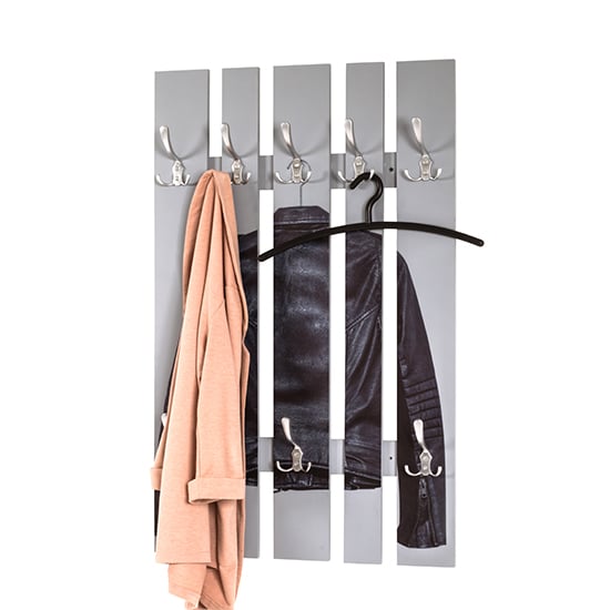 Product photograph of Palos Wooden Wall Hung 8 Hook Coat Rack In Leather Jacket Print from Furniture in Fashion