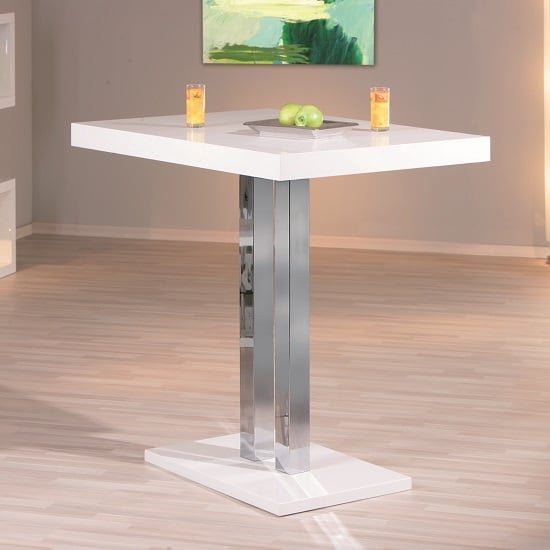 Read more about Palzo bar table in white high gloss with chrome poles