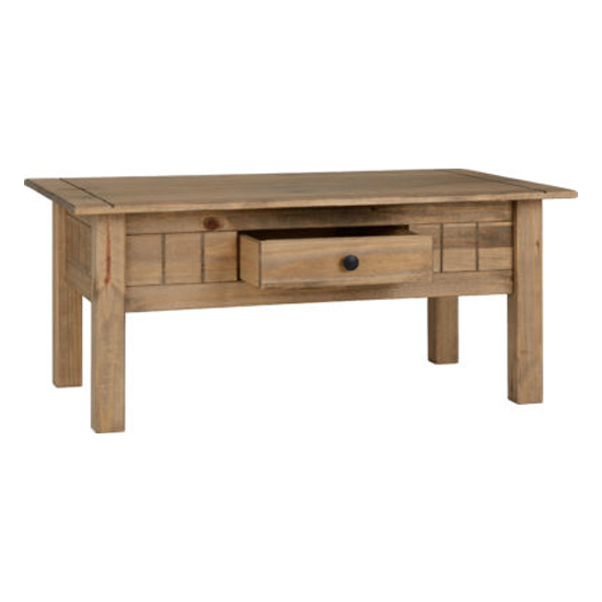 Pavia Wooden Coffee Table With 1 Drawer In Natural Wax