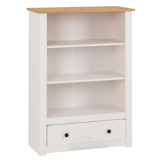 Pavia Bookcase With 1 Drawer In White And Natural Wax