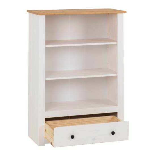 Pavia Bookcase With 1 Drawer In White And Natural Wax