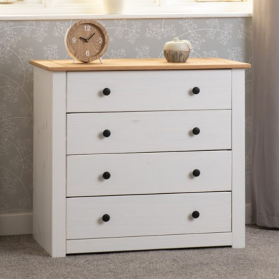 Product photograph of Pavia Chest Of 4 Drawers In White And Natural Wax from Furniture in Fashion