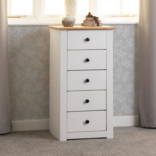 Read more about Pavia chest of 5 drawers in white and natural wax