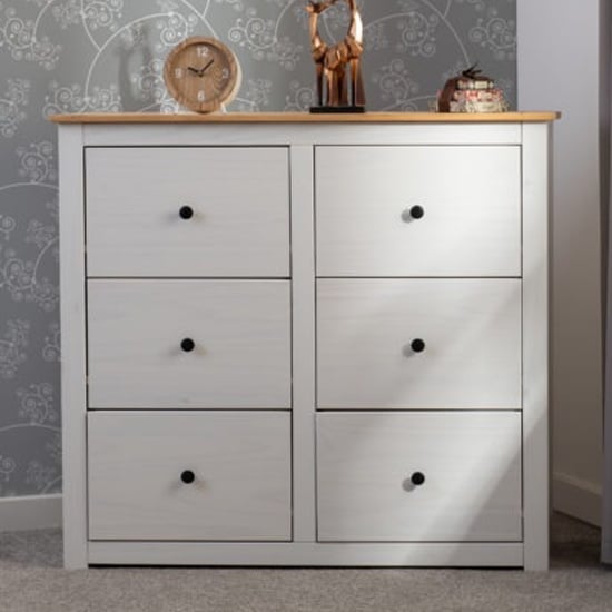 Pavia Chest Of 6 Drawers In White And Natural Wax
