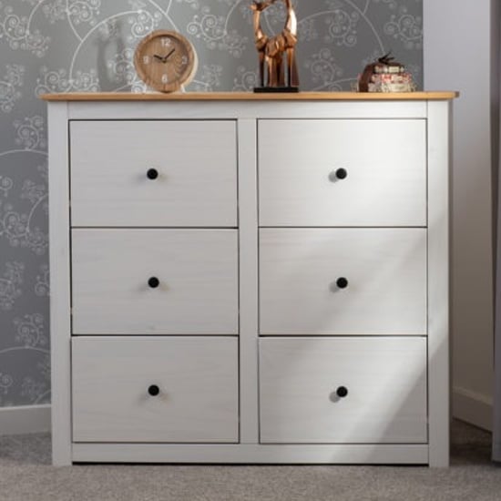 Read more about Pavia chest of 6 drawers in white and natural wax