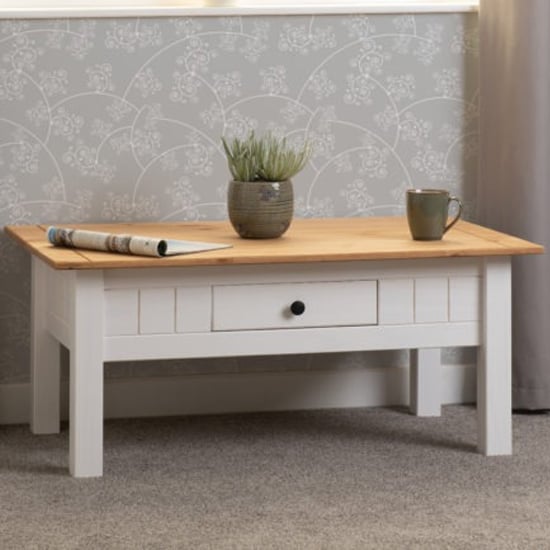 Read more about Pavia coffee table with 1 drawer in white and natural wax