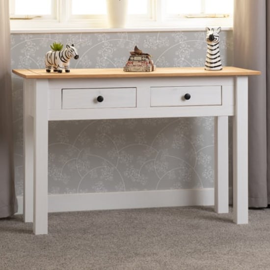 Product photograph of Pavia Console Table With 2 Drawers In White And Natural Wax from Furniture in Fashion