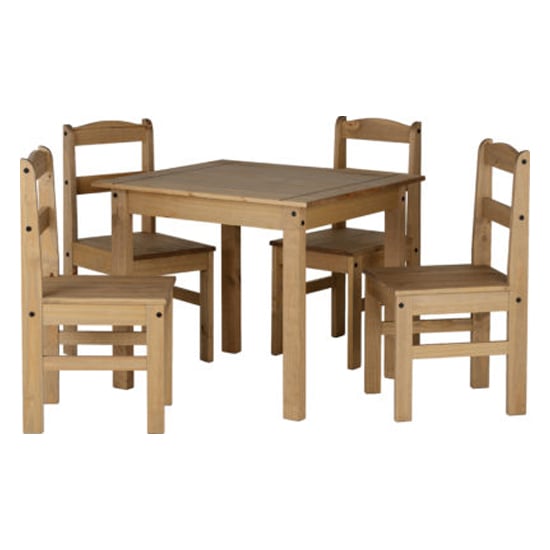 Read more about Prinsburg wooden dining table with 4 chairs in natural wax